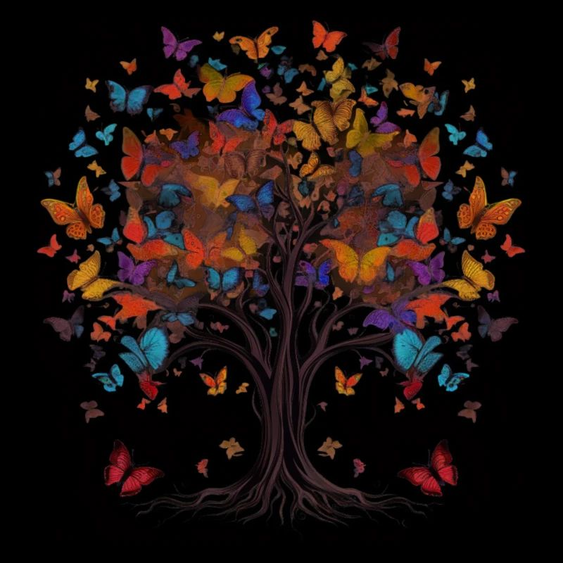 Papillon Arbre Papillons colorés Mouches