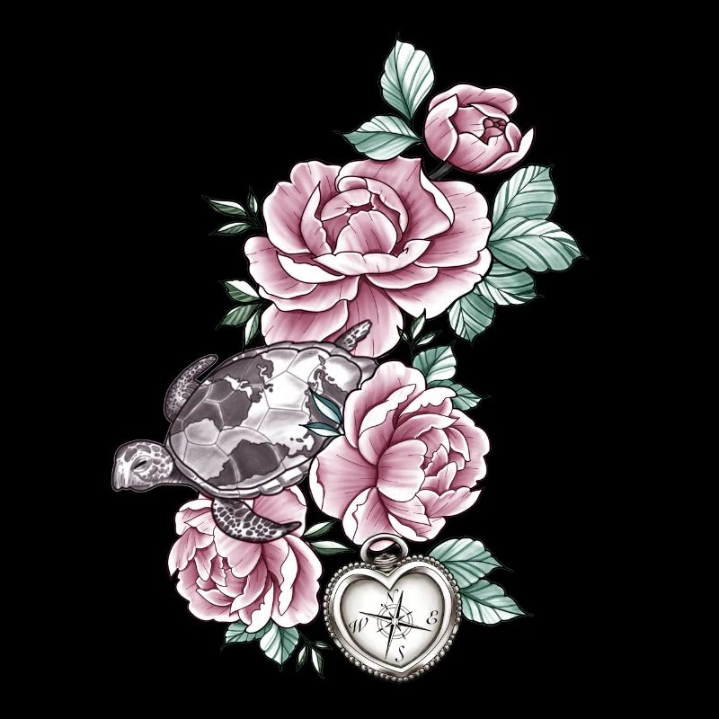 Turtle Atlantic Vintage Roses Compass Heart