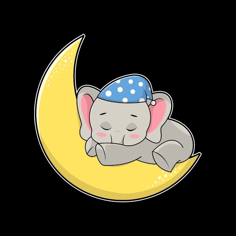 Elephant sleeping with a sleeping mask & moon