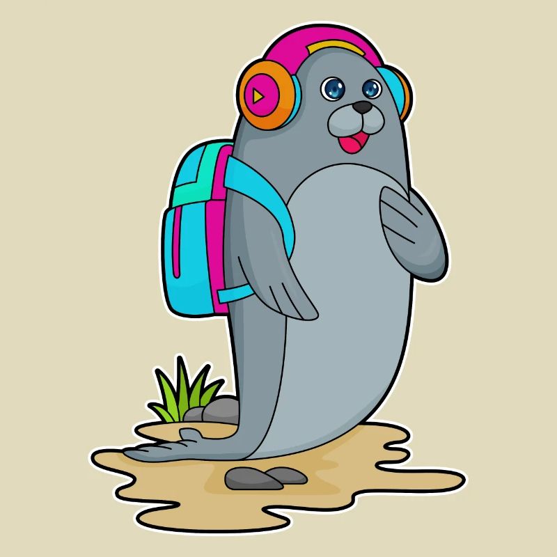 Seal as a hiker with backpack