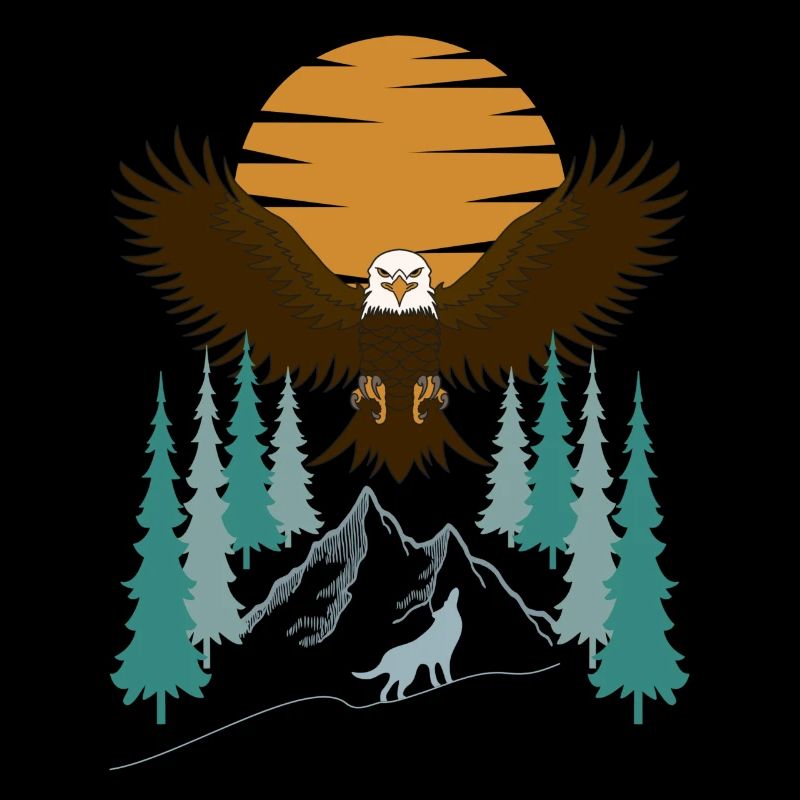 Flying bald eagle in the mountains