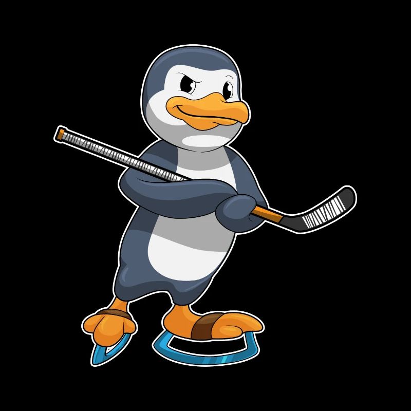 Pinguin beim Eishockey mit Eishockeyschläger