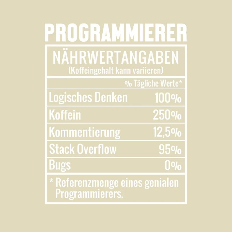 Programmierer Nährwertangaben Developer Coder