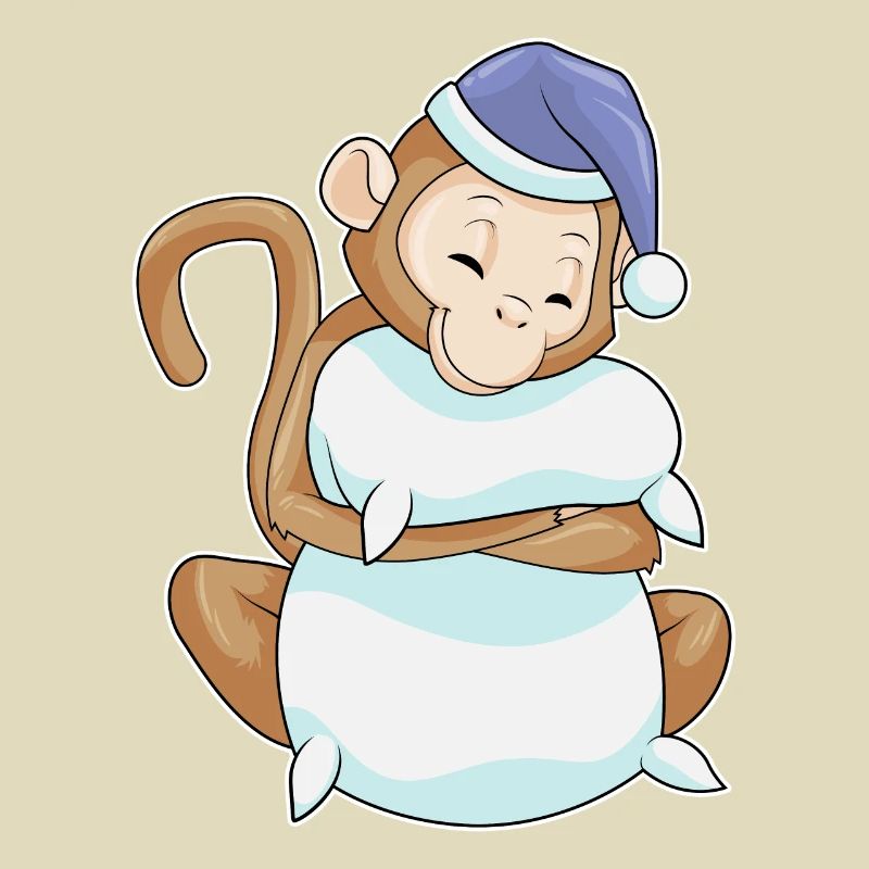 Monkey with pillow & sleeping cap
