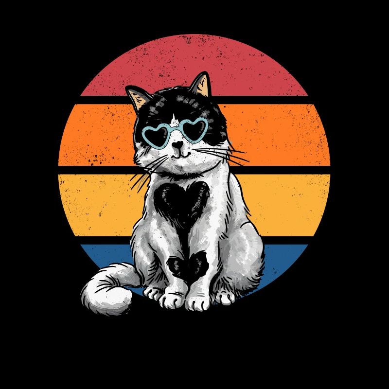 Cat Lovers Retro Sunset Cat Sunbathing