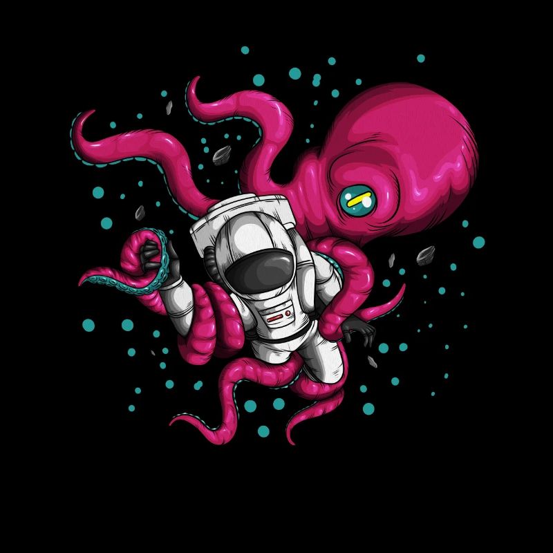 Space costume with octopus alien and cosmonaut