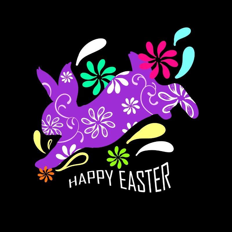 Purple Easter Rabbit With Flowers On Happy Easter