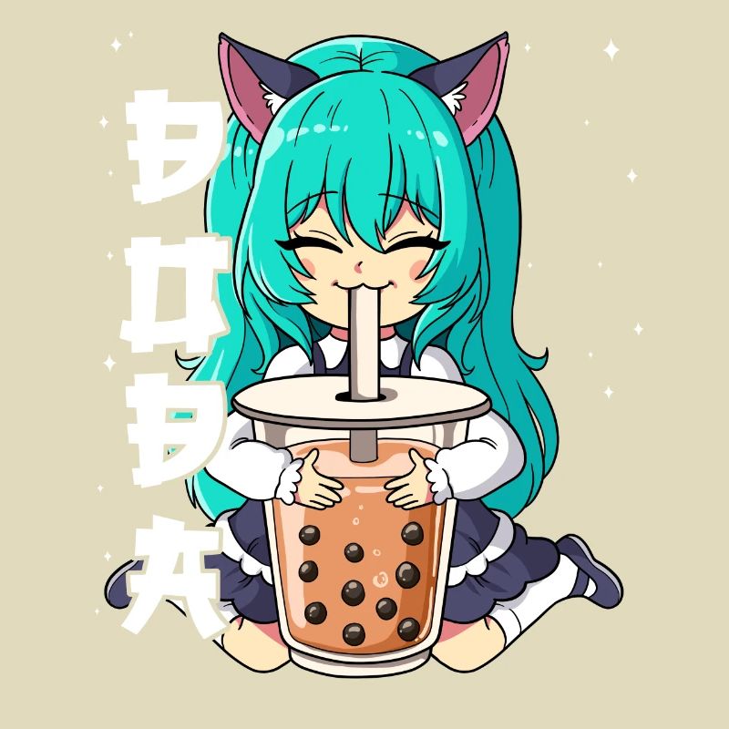 Boba Tea Anime Neko Mädchen Bubble Tea