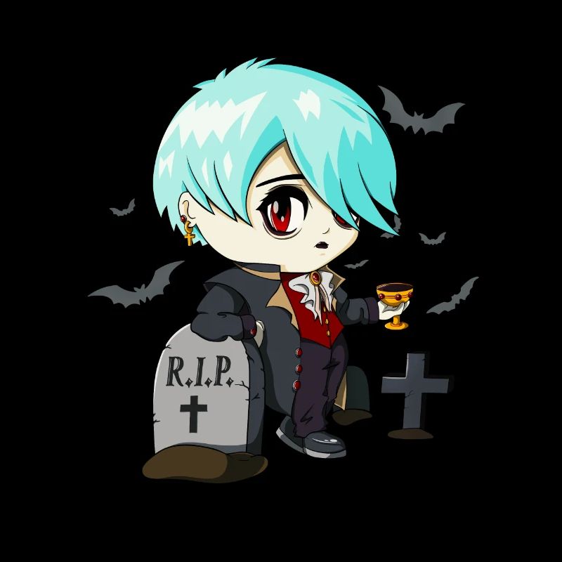 Gothic Vampire Emo Anime Goth Chibi On Graveyard
