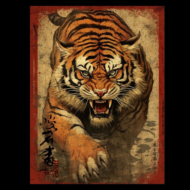 Japanischer Tigerkunst-Samurai-Karate-Krieger