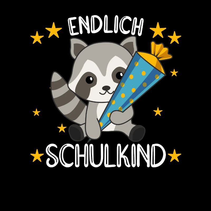 endlich Schulkind Einschulung Schule Waschbär
