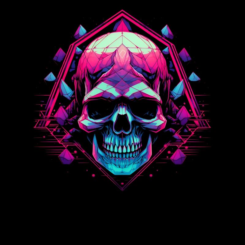 Polygon Synthwave Vaporwave Schädel