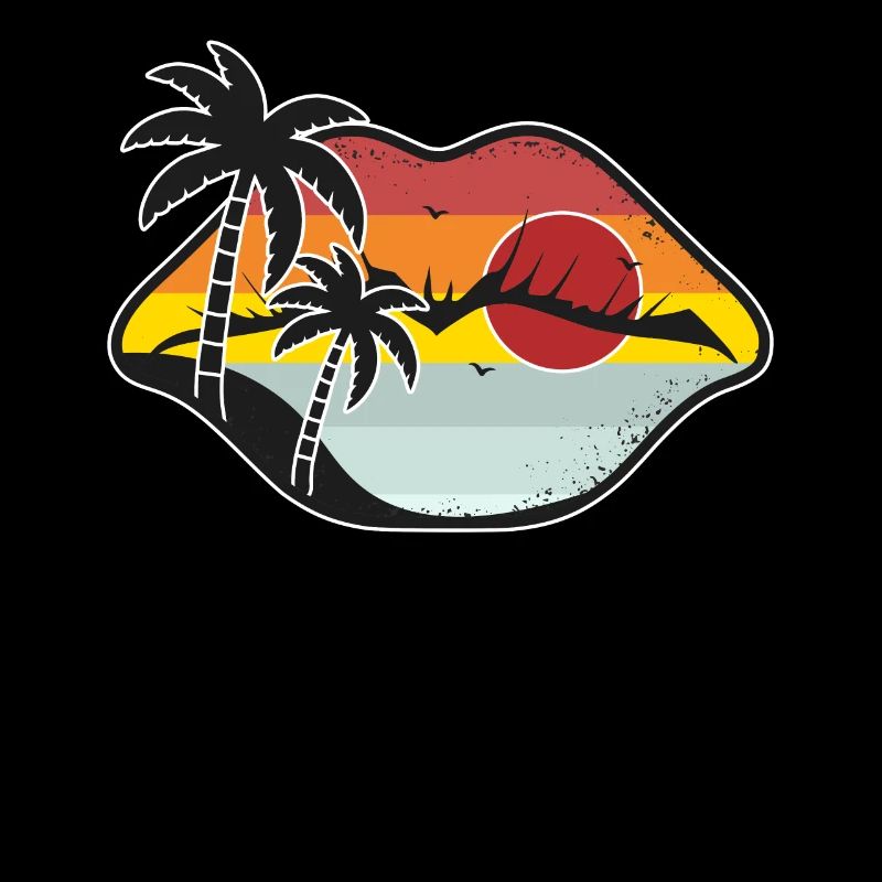 Summer Vacation Retro Lips Tropical Beach Sunset