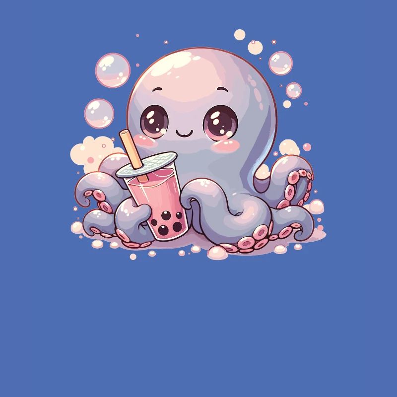 Octopus Drinking Bubble Tea kawaii Boba Octopus