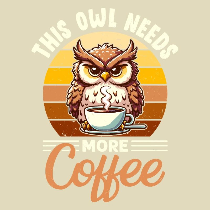 Grumpy Owl With Coffee Morning Mood