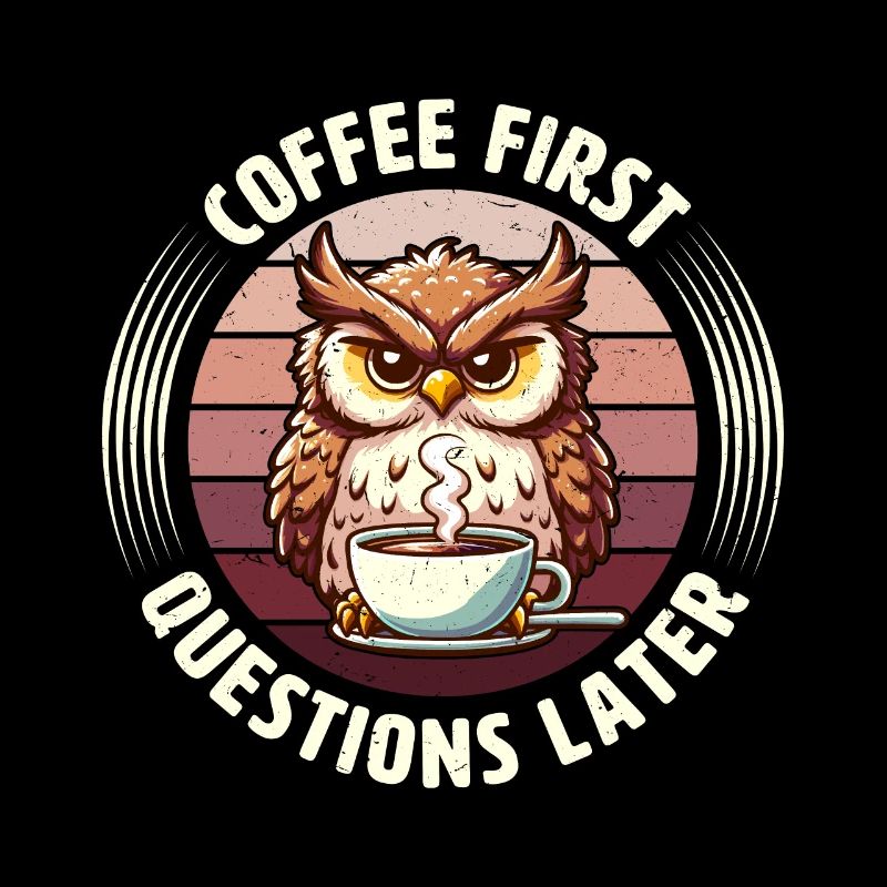 Grumpy Owl With Coffee Morning Mood