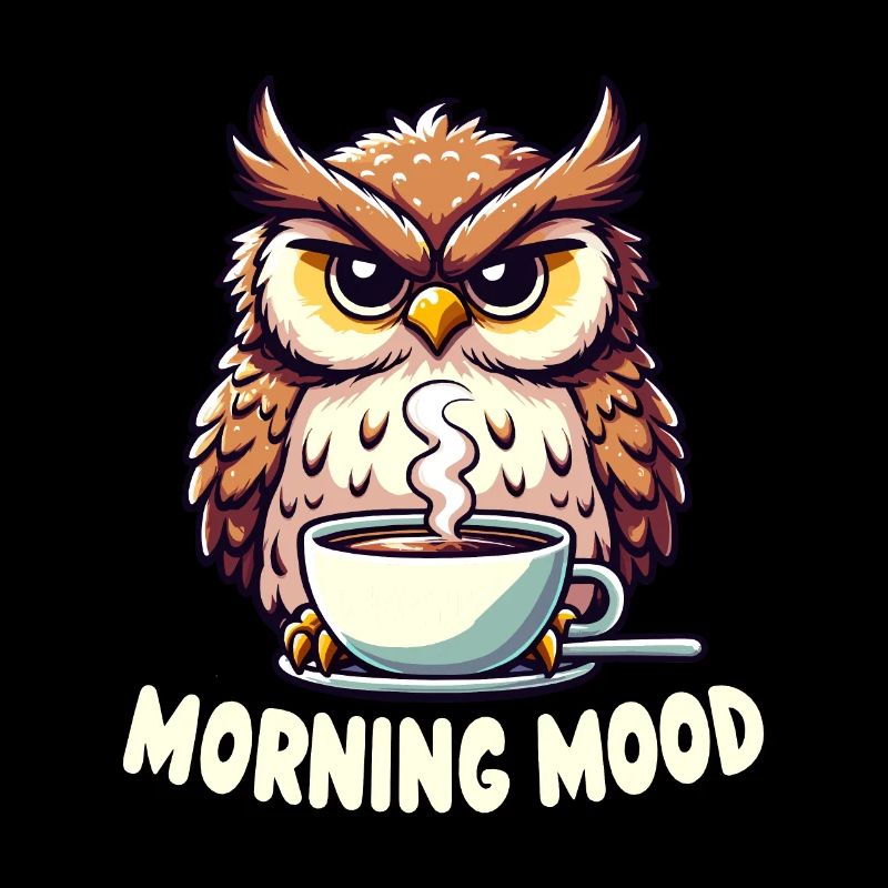 Grumpy Owl With Coffee Morning Mood