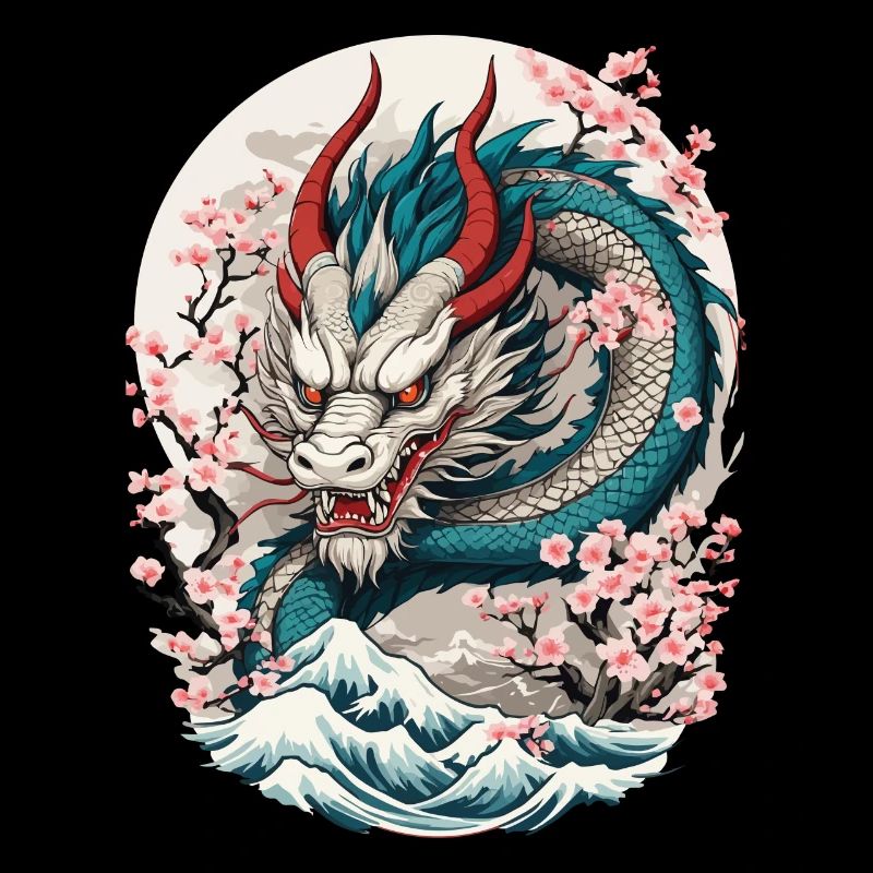 Conception de tatouage de fleur de cerisier de Dragon japonais