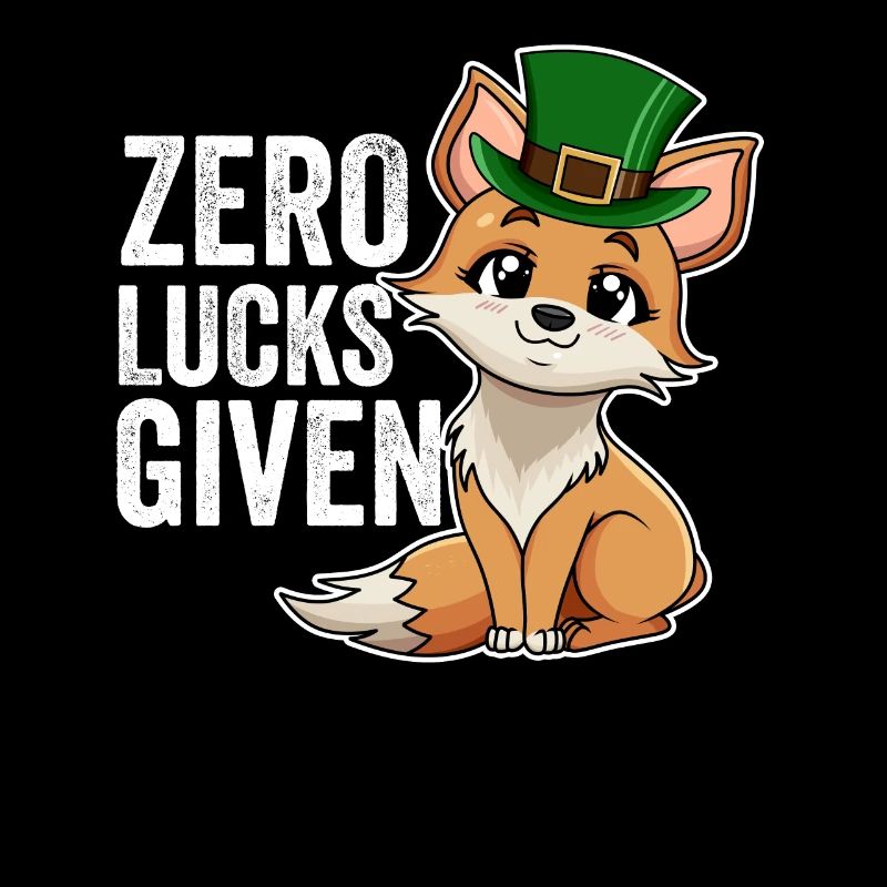 Zero Lucks Given Cute Kawaii Fox Ireland Irish Pun