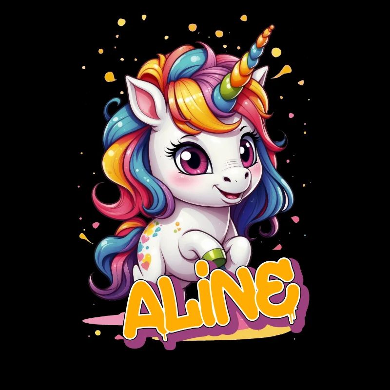 ALINE - Schöner Mädchen Name mit süßem Einhorn