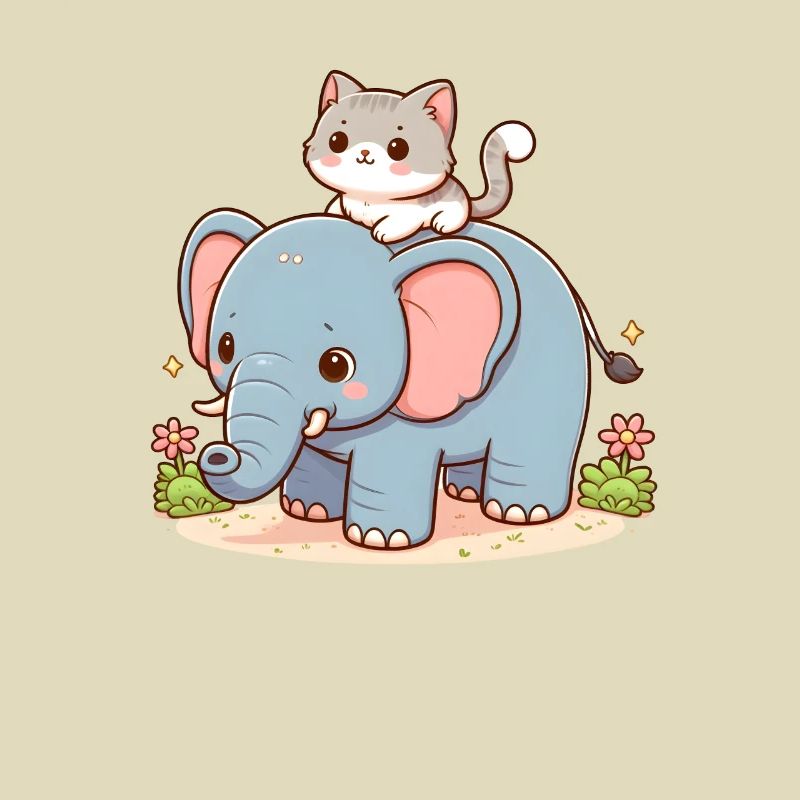 Le chat monte à dos d’éléphant