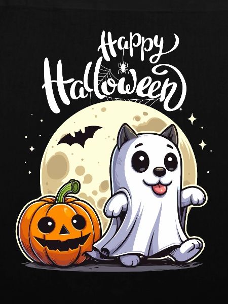 Halloween Cat Full Moon Pumpkin Ghost Kids