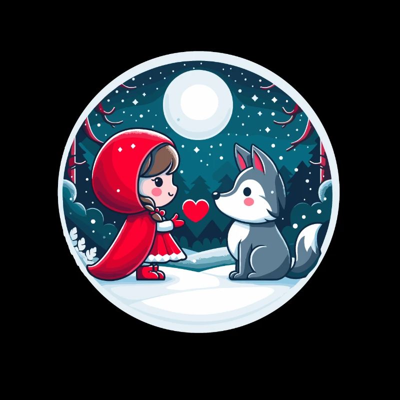 Märchen Rotkäppchen Wolf Kinder Herz Mond Niedlich