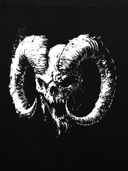 Dämonenschädel mit Widderhörnern – Dark Art