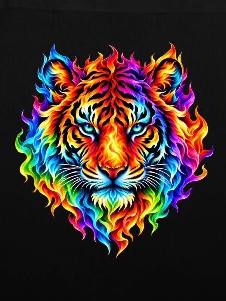 Regenbogentiger in Flammen