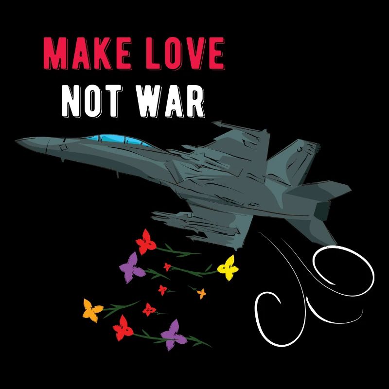 Make love no war Kampfjet bombardiert mit Blumen