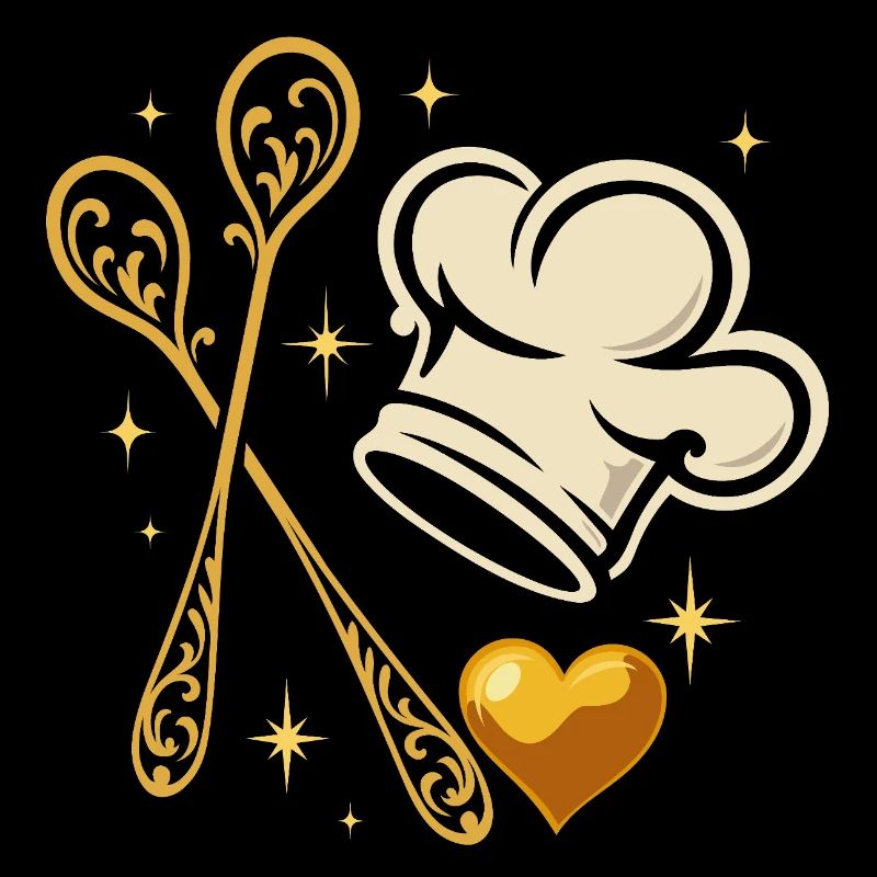 Toque de chef dorée avec cuillères en bois