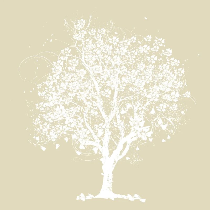 Spring tree in bloom – black and white artwork