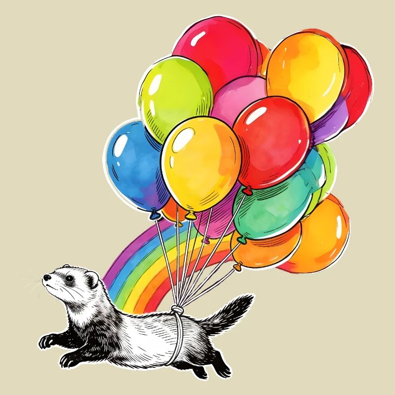 Frettchenballons und Regenbogen