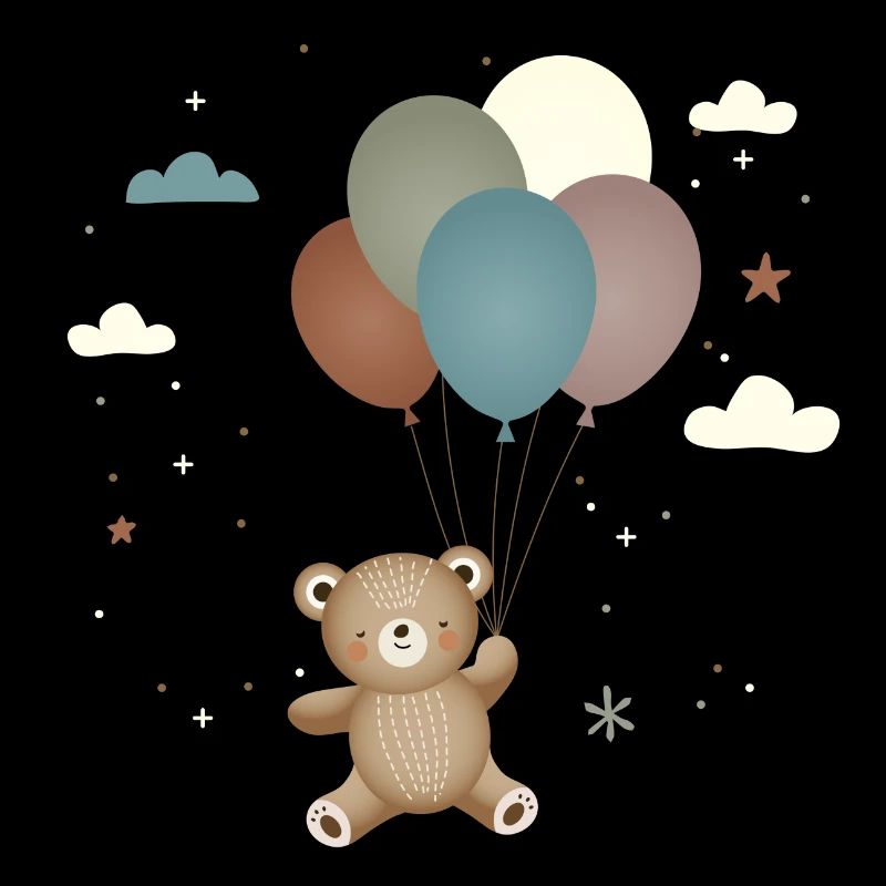 Ours volant avec des ballons dans un style mignon