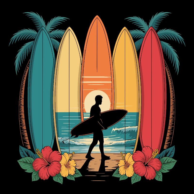 Surfing and palm trees