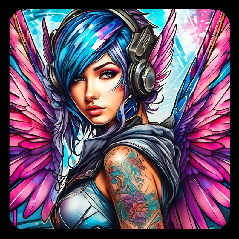 Cooler Cyberpunk Engel mit Kopfhörer
