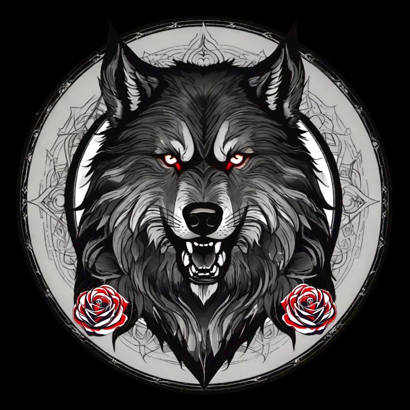 Grim wolf with roses