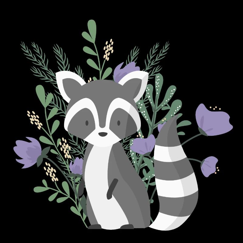 Ours mignon de ract avec des usines et des fleurs pourpres