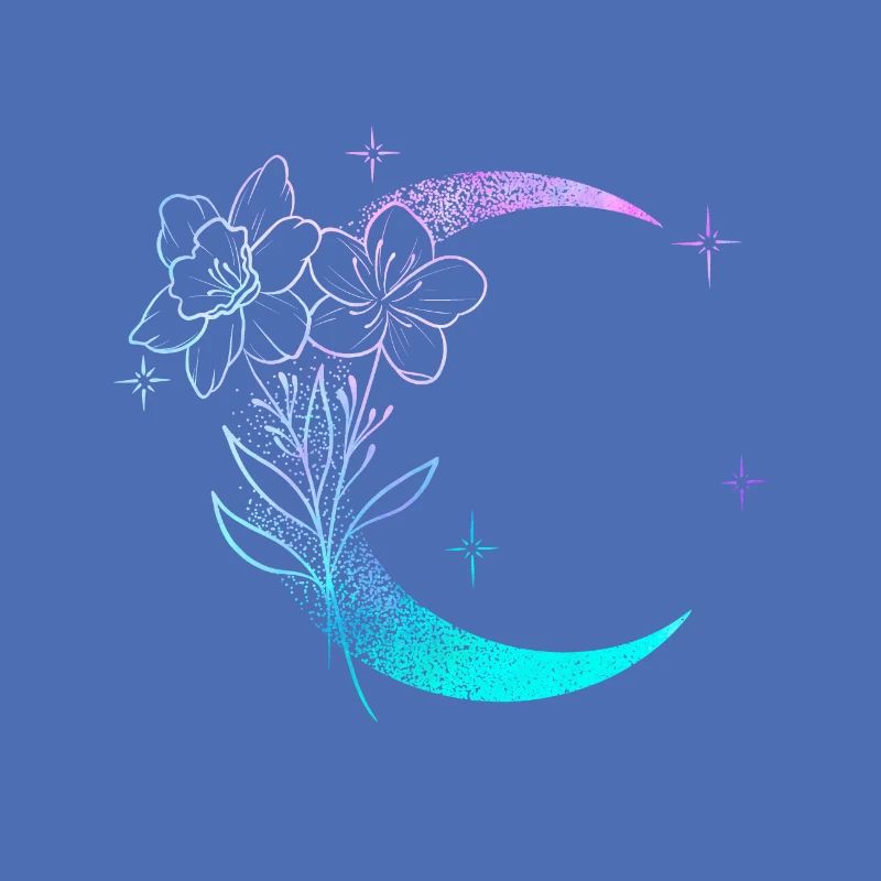 Moon with dotwork tattoo flowers