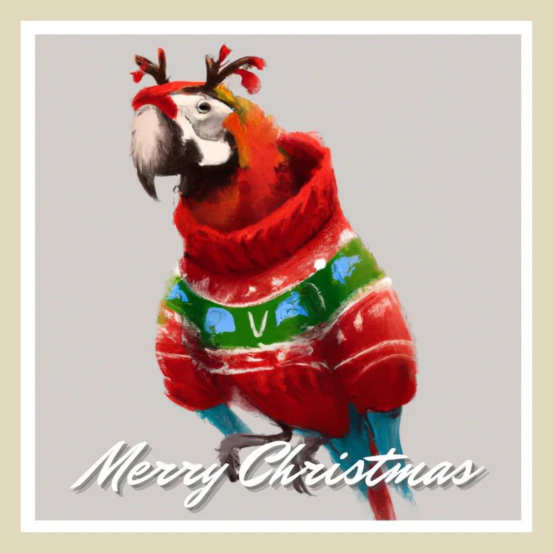 Adorable perroquet d’ara dans un pull de Noël.