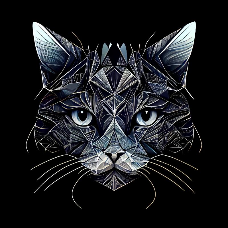 Black cat face with geometric patterns