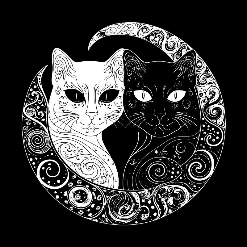 Yin and Yang cats, white and black with patterns