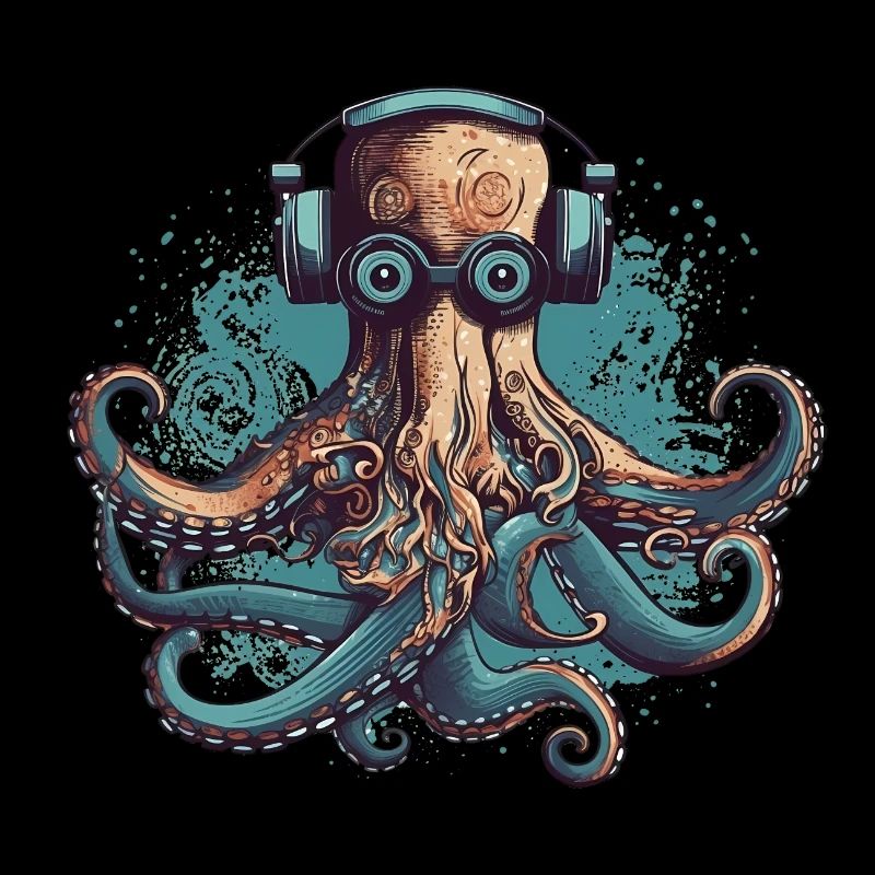 Cool pieuvre nerdy avec lunettes et écouteurs