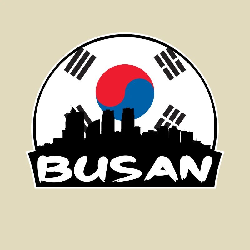 Busan, Corée du Sud, drapeau, Skyline, silhouette, voyage