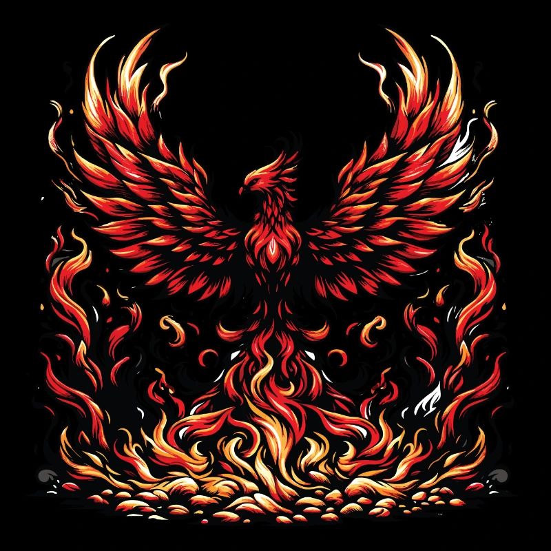 A majestic phoenix rising from the ashes