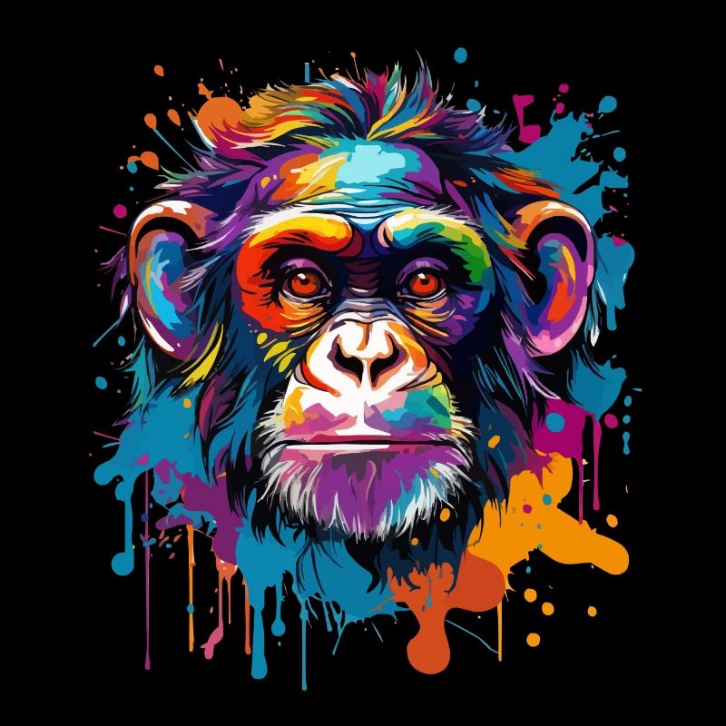 Chimpanzé coloré, éclaboussures de peinture, éclaboussures de peinture