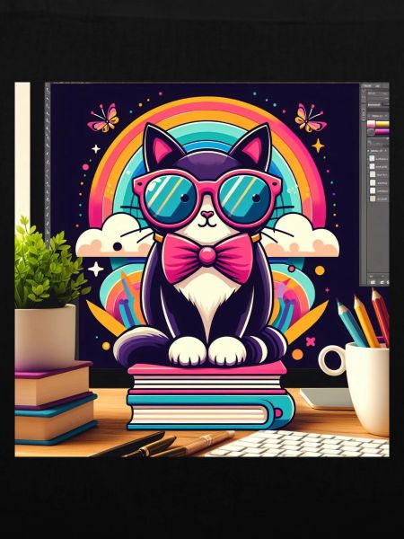 Studious cat with glasses