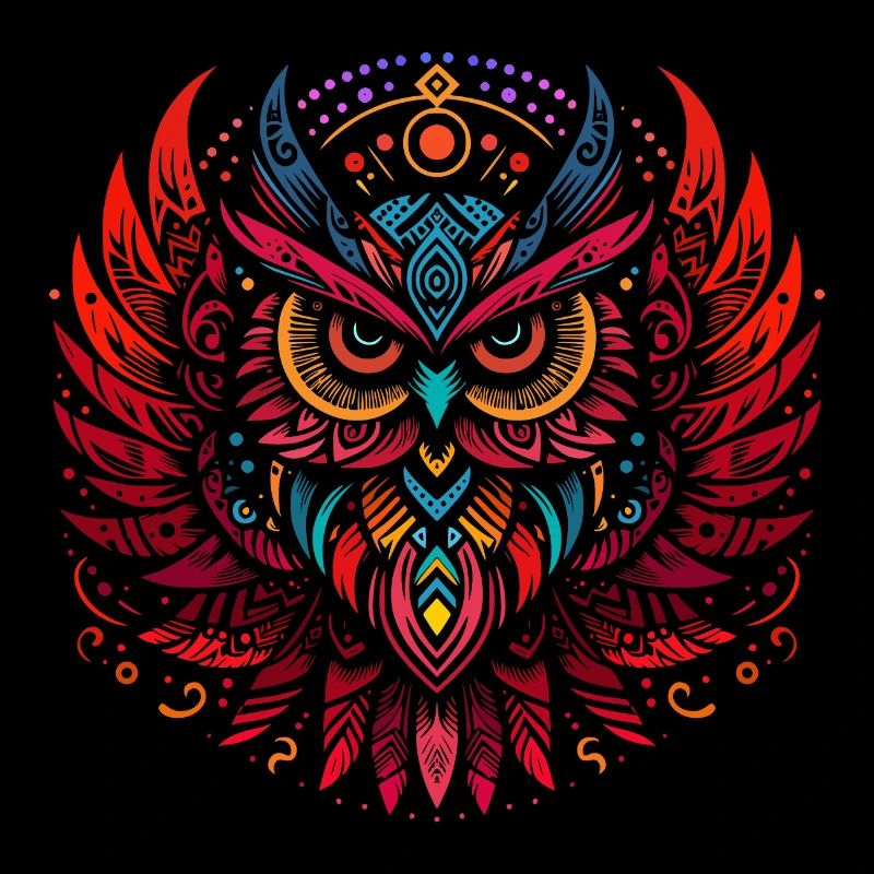 Tribal Eule Mehrfarbig Vogel Eule Geometrisch