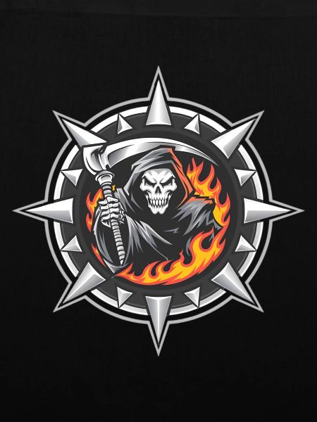 Flammender Sensenmann auf Stachelkamm