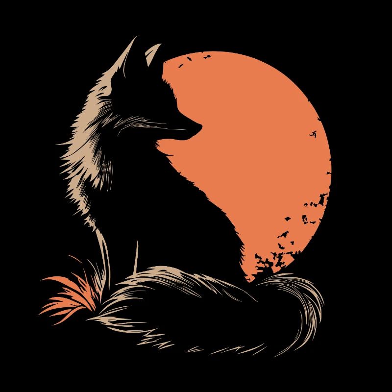 Silhouette de renard devant un soleil